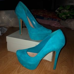 Turquoise Suede Platform Heel
